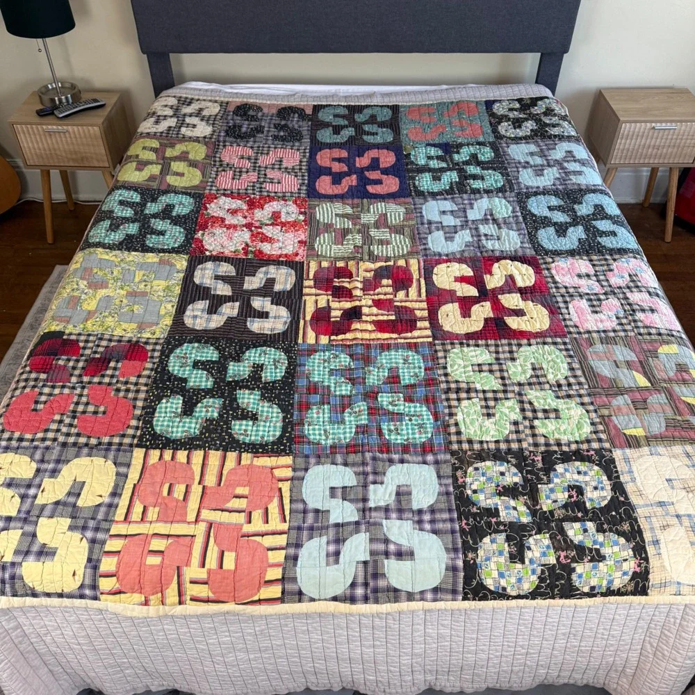 Vintage 1940s Robbing Peter to Pay Paul Quilt Hand Quilted Feedsack Patchwork